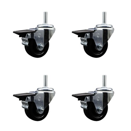 Service Caster 3 Inch Phenolic Wheel Swivel 58 Inch Threaded Stem Caster Set with Brake SCC SCC-TS20S314-PHR-PLB-58212-4